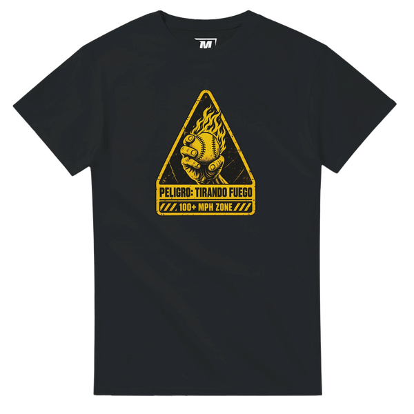 Peligro: Tirando Fuego baseball t-shirt by Moonshot Tees