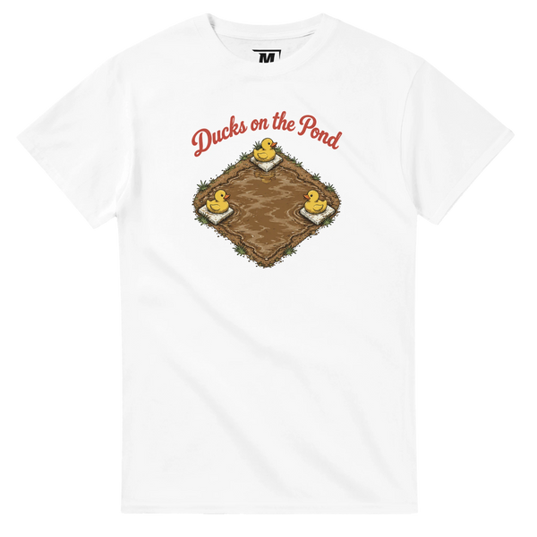 Ducks on the pond baseball t-shirt by Moonshot Tees