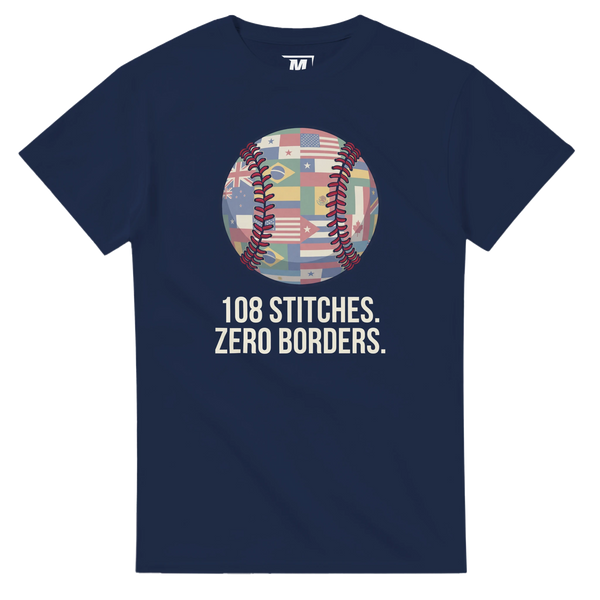 108 Stitches. Zero Borders baseball t-shirt by Moonshot Tees